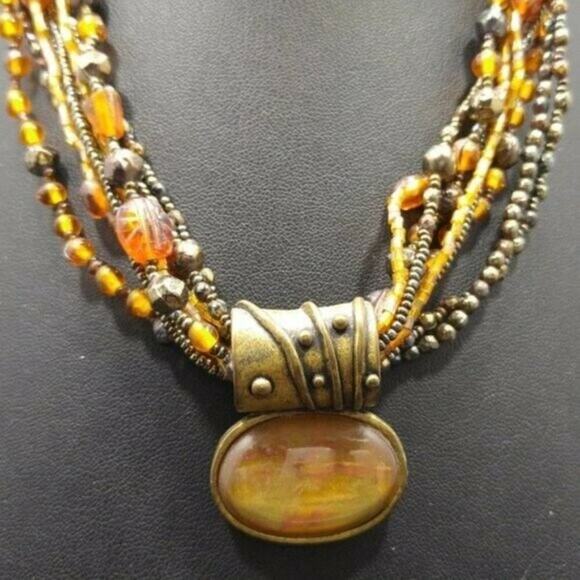 Chico's Seed Bead Multi Strand Pendant Necklace, Autumn Tones, 8 Strands, 20 In - Picture 10 of 12